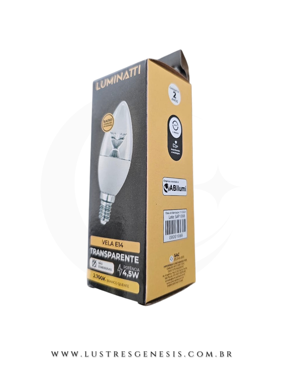 Luminaria LED Vela Lisa E14 Transparente 3W Branco Quente 3000K Ideal Para Lustre Pendente Sala Quarto Cabeceira Corredor Lavabo